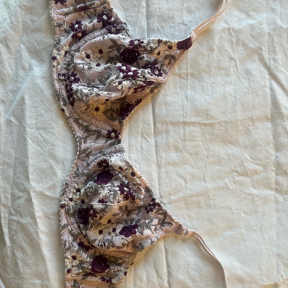Free People Floral Lace Underwire Bra - Purple and Cream